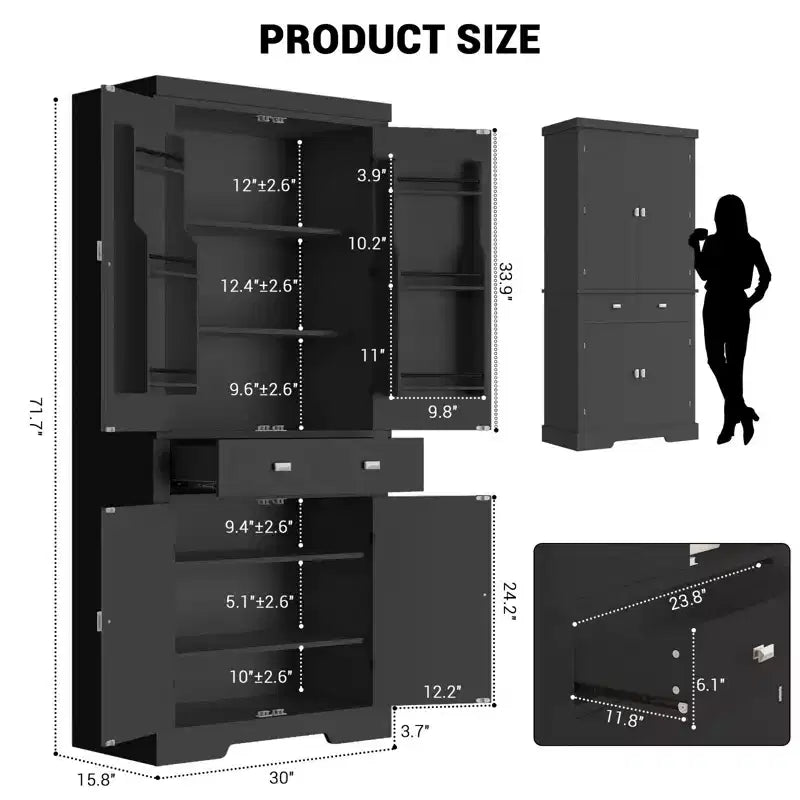 71.7 Tall Kitchen Pantry Cabinet, Freestanding Cupboard Storage Cabinet with Adjustable Shelves, Wooden Kitchen Hutch Bar Cabinet