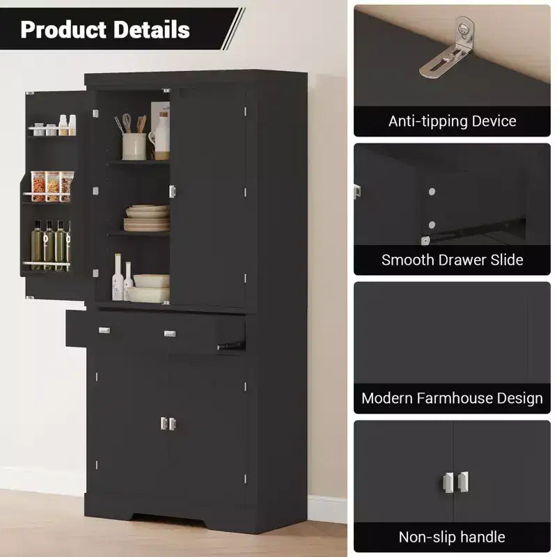71.7 Tall Kitchen Pantry Cabinet, Freestanding Cupboard Storage Cabinet with Adjustable Shelves, Wooden Kitchen Hutch Bar Cabinet