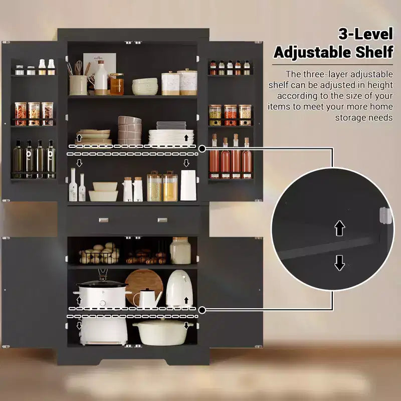 71.7 Tall Kitchen Pantry Cabinet, Freestanding Cupboard Storage Cabinet with Adjustable Shelves, Wooden Kitchen Hutch Bar Cabinet