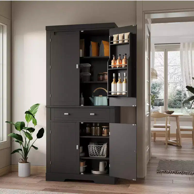 71.7 Tall Kitchen Pantry Cabinet, Freestanding Cupboard Storage Cabinet with Adjustable Shelves, Wooden Kitchen Hutch Bar Cabinet