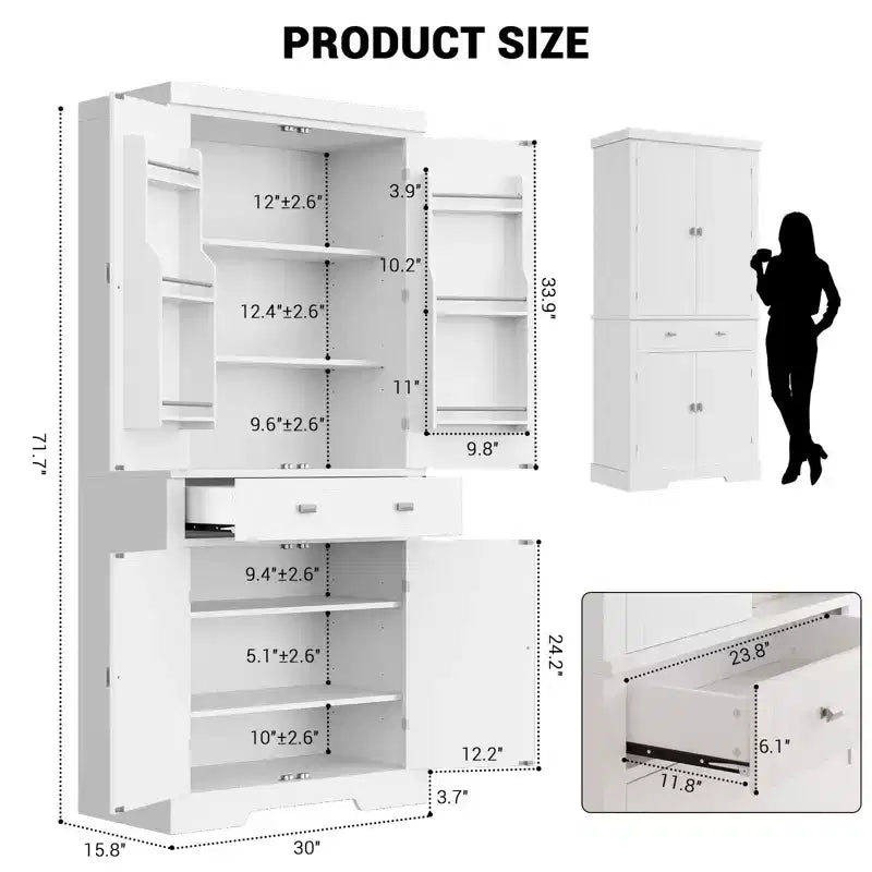 71.7 Tall Kitchen Pantry Cabinet, Freestanding Cupboard Storage Cabinet with Adjustable Shelves, Wooden Kitchen Hutch Bar Cabinet