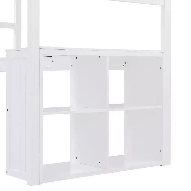 Whisen Modern Design Twin Size Wooden Loft Bed with Drawers, Cabinet, Shelves and Desk - White