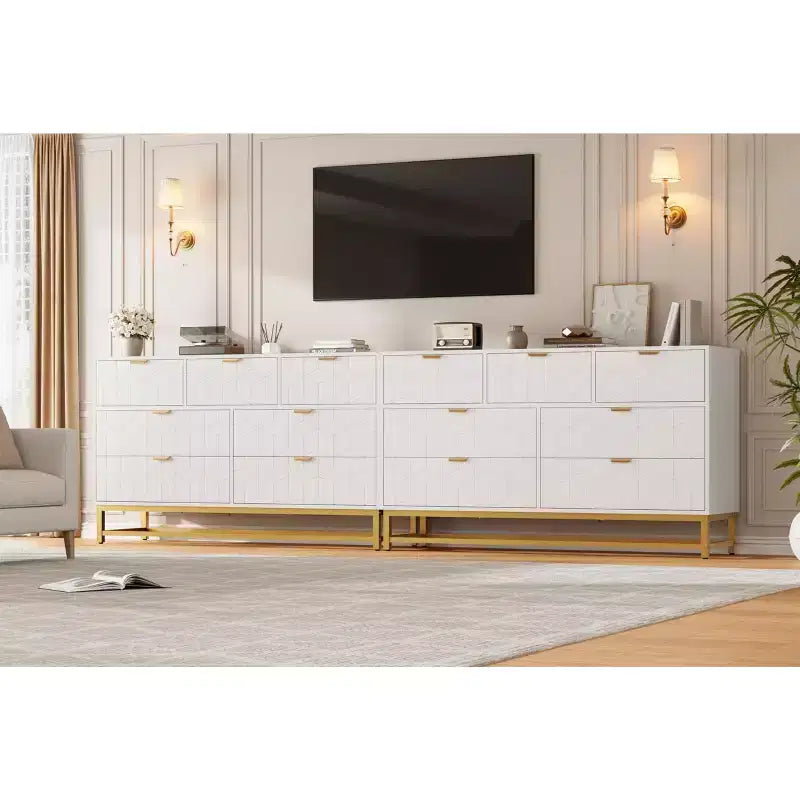 Dresser for Bedroom, 53.5 Wide Dresser Organizer, 7 Drawer with Golden Metal Handle and Legs, Modern Chest of Drawers for Closet, Hallway