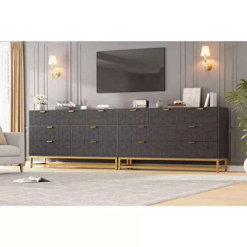 Dresser for Bedroom, 53.5 Wide Dresser Organizer, 7 Drawer with Golden Metal Handle and Legs, Modern Chest of Drawers for Closet, Hallway