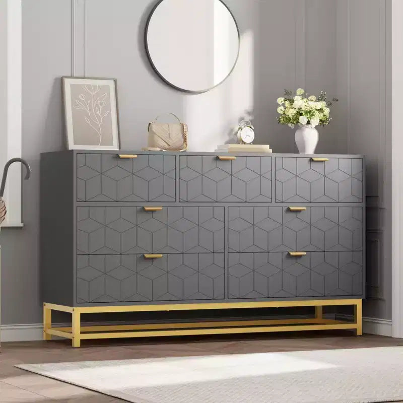 Dresser for Bedroom, 53.5 Wide Dresser Organizer, 7 Drawer with Golden Metal Handle and Legs, Modern Chest of Drawers for Closet, Hallway