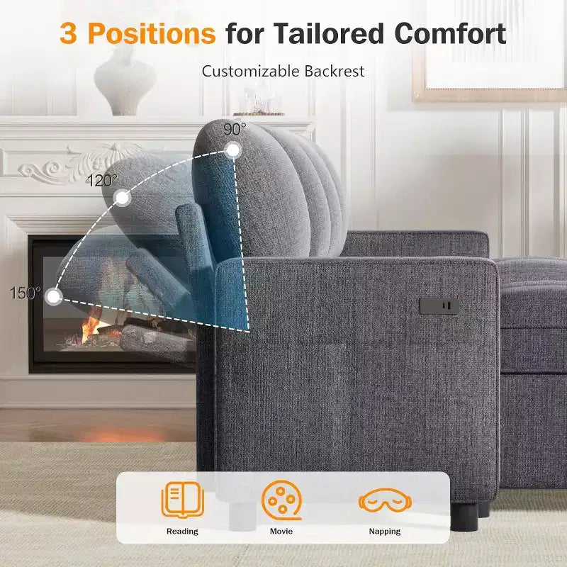 Dyonery 108 4 Seat Modular Sectional Sofa with USB Ports/Adjustable Backrest/2 Storage Seats
