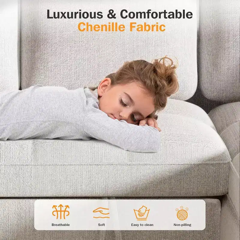 Dyonery 108 4 Seat Modular Sectional Sofa with USB Ports/Adjustable Backrest/2 Storage Seats