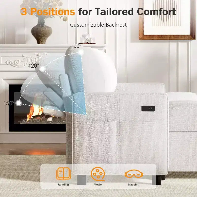 Dyonery 108 4 Seat Modular Sectional Sofa with USB Ports/Adjustable Backrest/2 Storage Seats