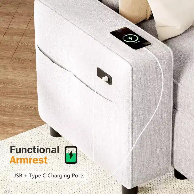 Dyonery 108 4 Seat Modular Sectional Sofa with USB Ports/Adjustable Backrest/2 Storage Seats