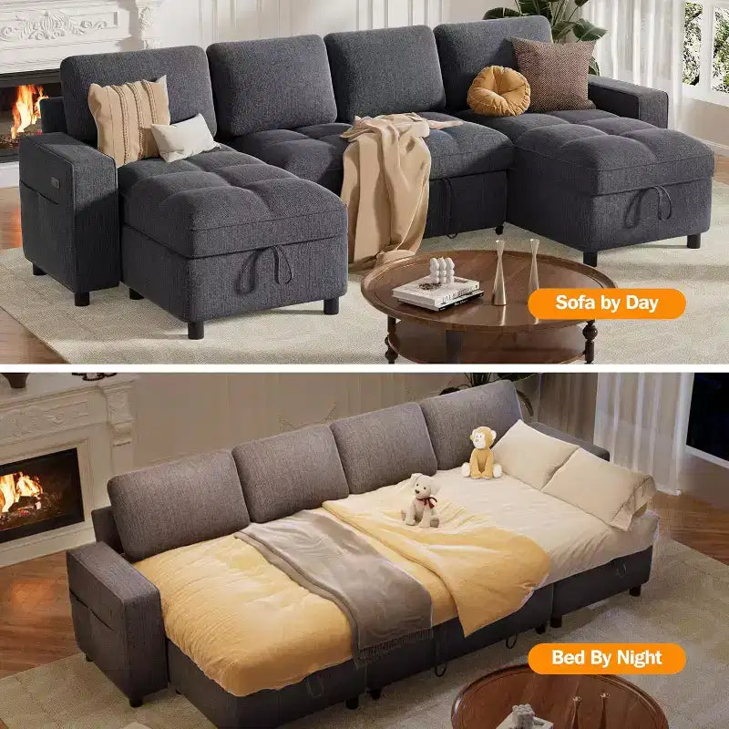 Dyonery 108 4 Seat Modular Sectional Sofa with USB Ports/Adjustable Backrest/2 Storage Seats