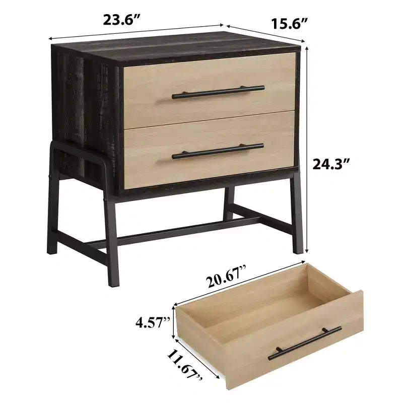Light Wood Side Table with Metal Legs, Bedside Table with Storage, Mid Century Modern Side Tables for Bedroom Living Room.