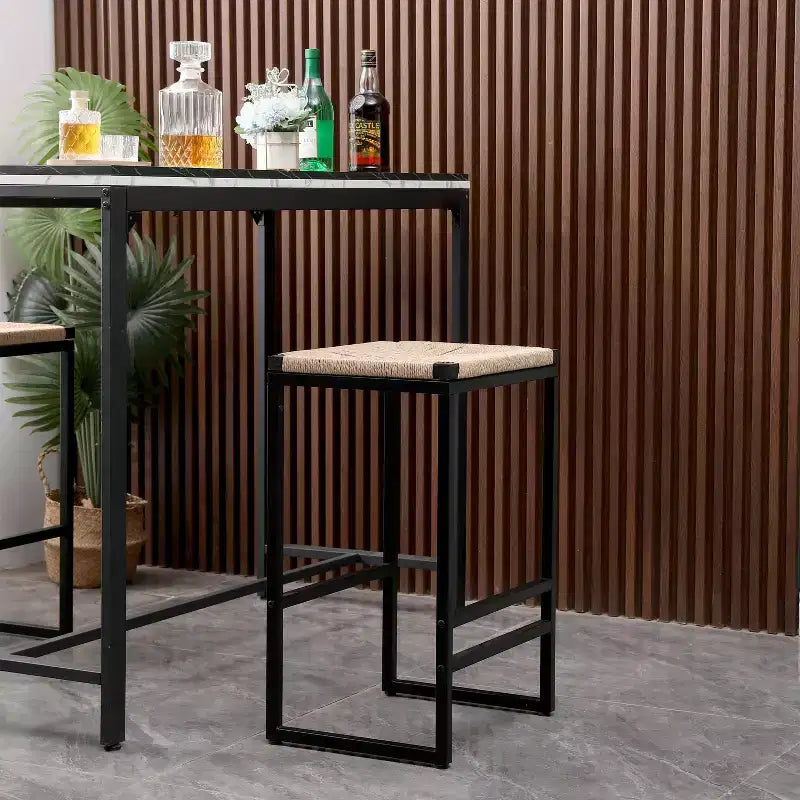 MAYEERTY Set of 2 Backless Bar Stools Paper Rope Woven for Kitchen Home