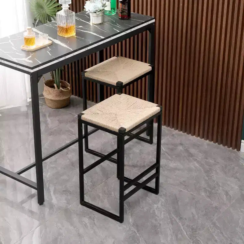 MAYEERTY Set of 2 Backless Bar Stools Paper Rope Woven for Kitchen Home