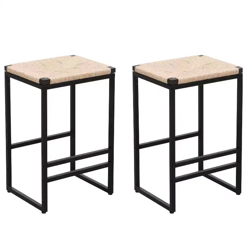 MAYEERTY Set of 2 Backless Bar Stools Paper Rope Woven for Kitchen Home
