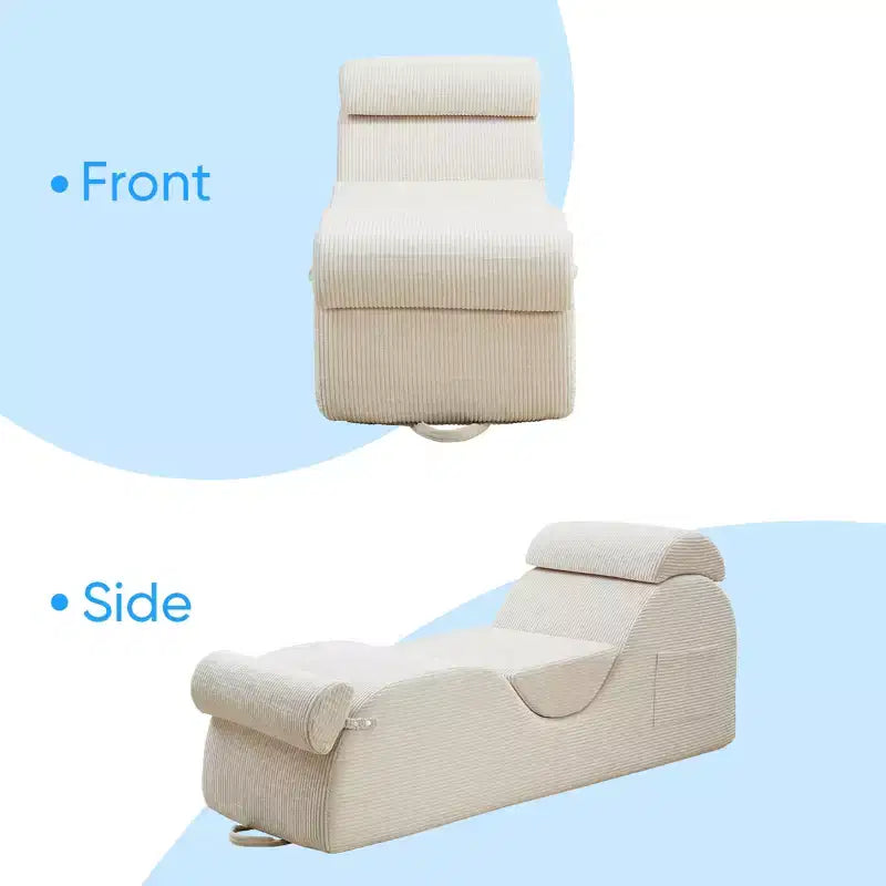Mjkone Corduroy Yoga Chaise Lounge Chair,Curved Yoga Lounger Sofa with Movable Headrest/Waist Cushion/Footrest,Non-Slip Bottom