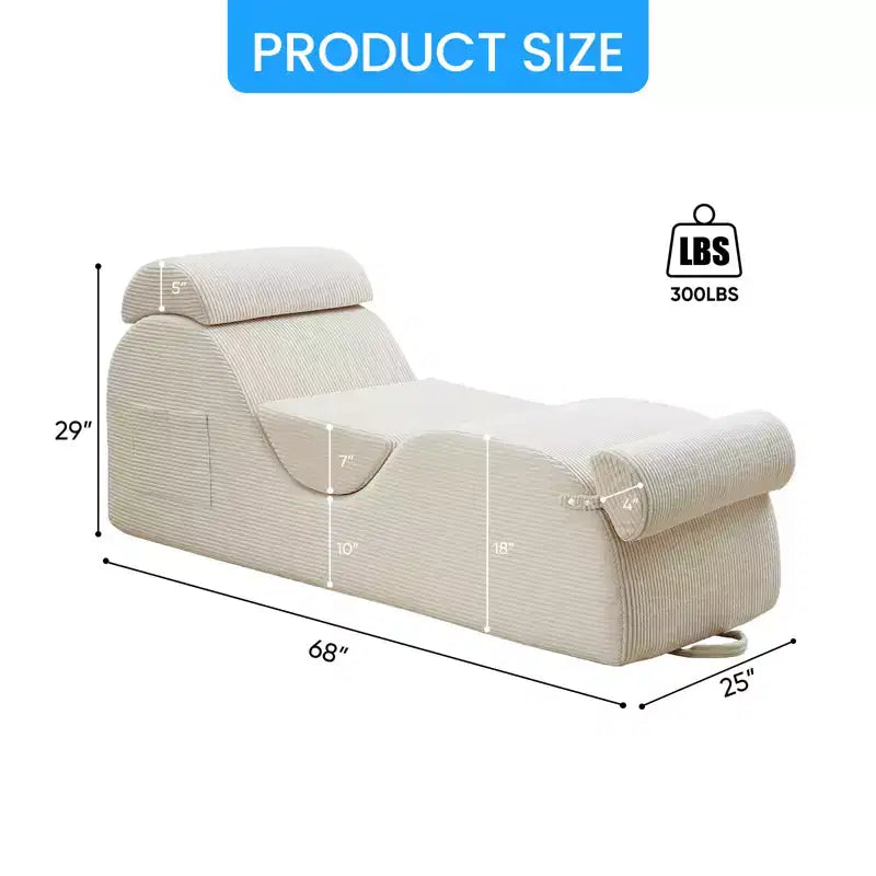 Mjkone Corduroy Yoga Chaise Lounge Chair,Curved Yoga Lounger Sofa with Movable Headrest/Waist Cushion/Footrest,Non-Slip Bottom