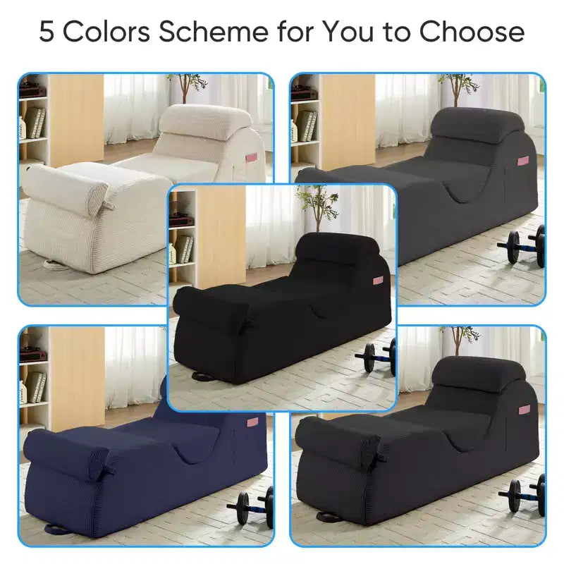 Mjkone Corduroy Yoga Chaise Lounge Chair,Curved Yoga Lounger Sofa with Movable Headrest/Waist Cushion/Footrest,Non-Slip Bottom