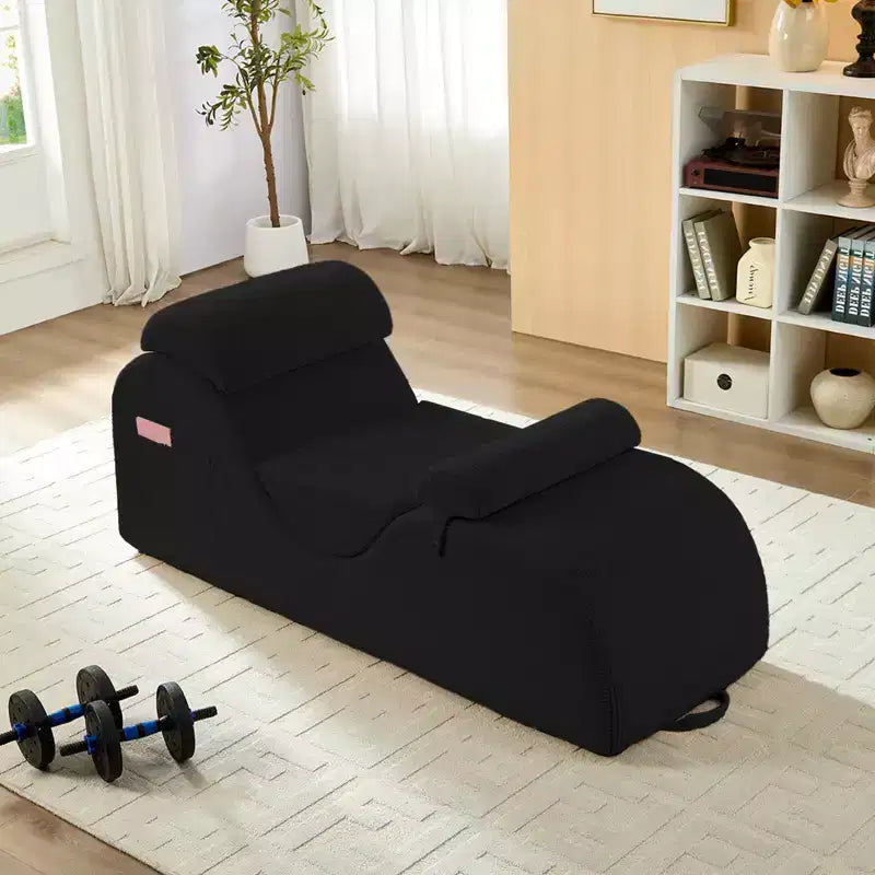 Mjkone Corduroy Yoga Chaise Lounge Chair,Curved Yoga Lounger Sofa with Movable Headrest/Waist Cushion/Footrest,Non-Slip Bottom