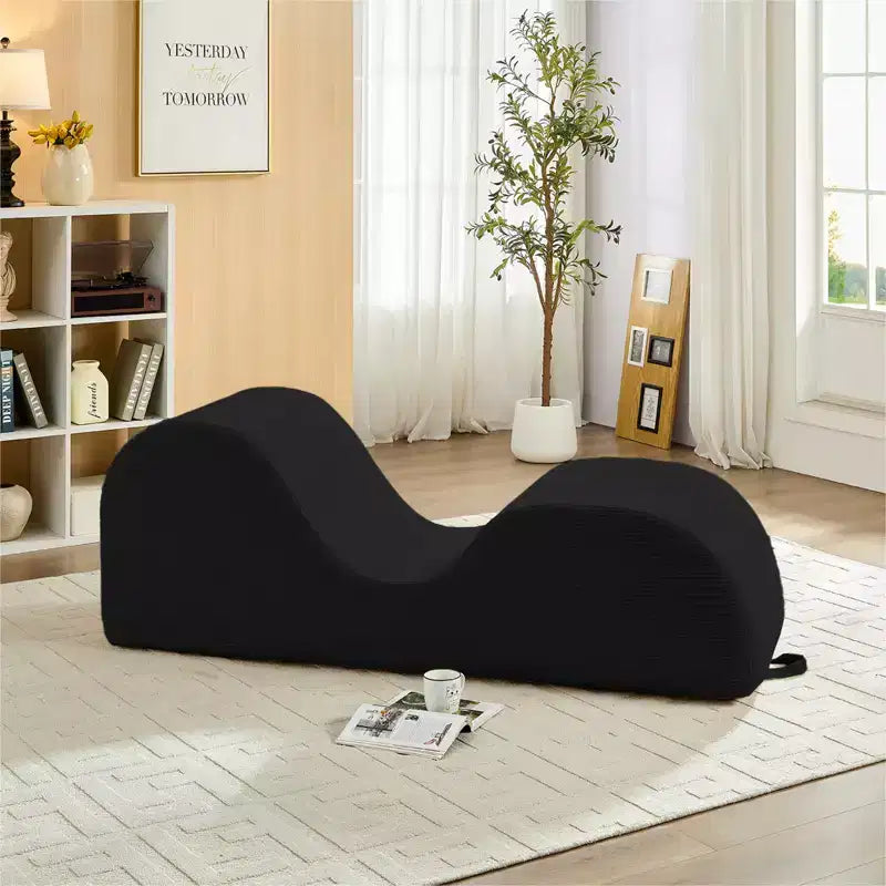 Mjkone Corduroy Yoga Chaise Lounge Chair,Curved Yoga Lounger Sofa with Movable Headrest/Waist Cushion/Footrest,Non-Slip Bottom