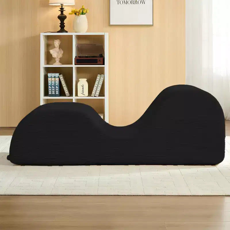 Mjkone Corduroy Yoga Chaise Lounge Chair,Curved Yoga Lounger Sofa with Movable Headrest/Waist Cushion/Footrest,Non-Slip Bottom