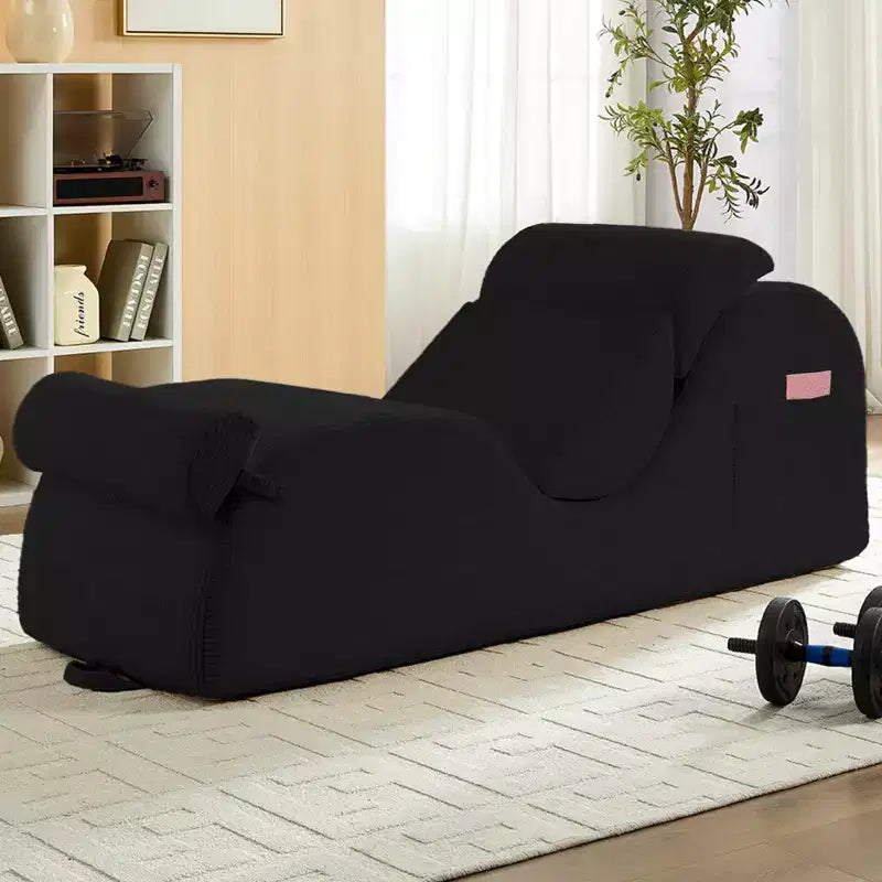 Mjkone Corduroy Yoga Chaise Lounge Chair,Curved Yoga Lounger Sofa with Movable Headrest/Waist Cushion/Footrest,Non-Slip Bottom