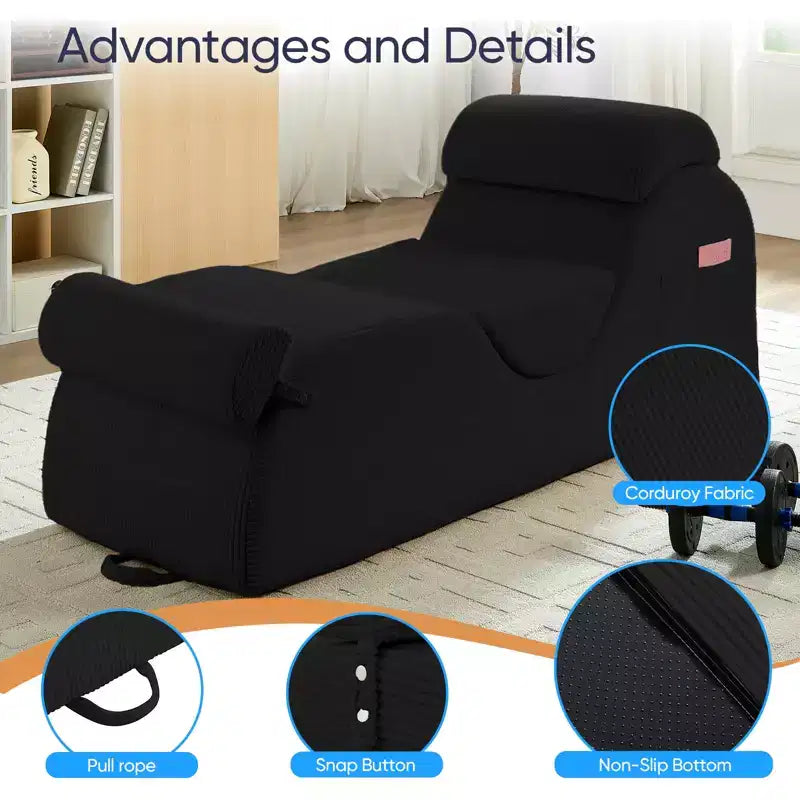 Mjkone Corduroy Yoga Chaise Lounge Chair,Curved Yoga Lounger Sofa with Movable Headrest/Waist Cushion/Footrest,Non-Slip Bottom