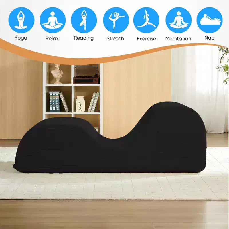 Mjkone Corduroy Yoga Chaise Lounge Chair,Curved Yoga Lounger Sofa with Movable Headrest/Waist Cushion/Footrest,Non-Slip Bottom