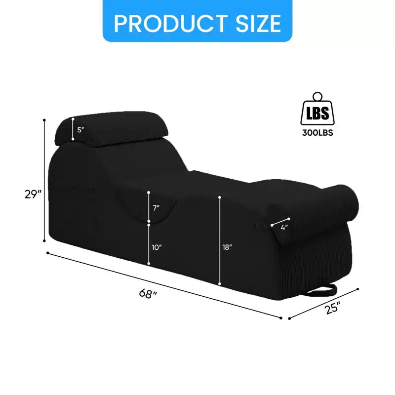 Mjkone Corduroy Yoga Chaise Lounge Chair,Curved Yoga Lounger Sofa with Movable Headrest/Waist Cushion/Footrest,Non-Slip Bottom