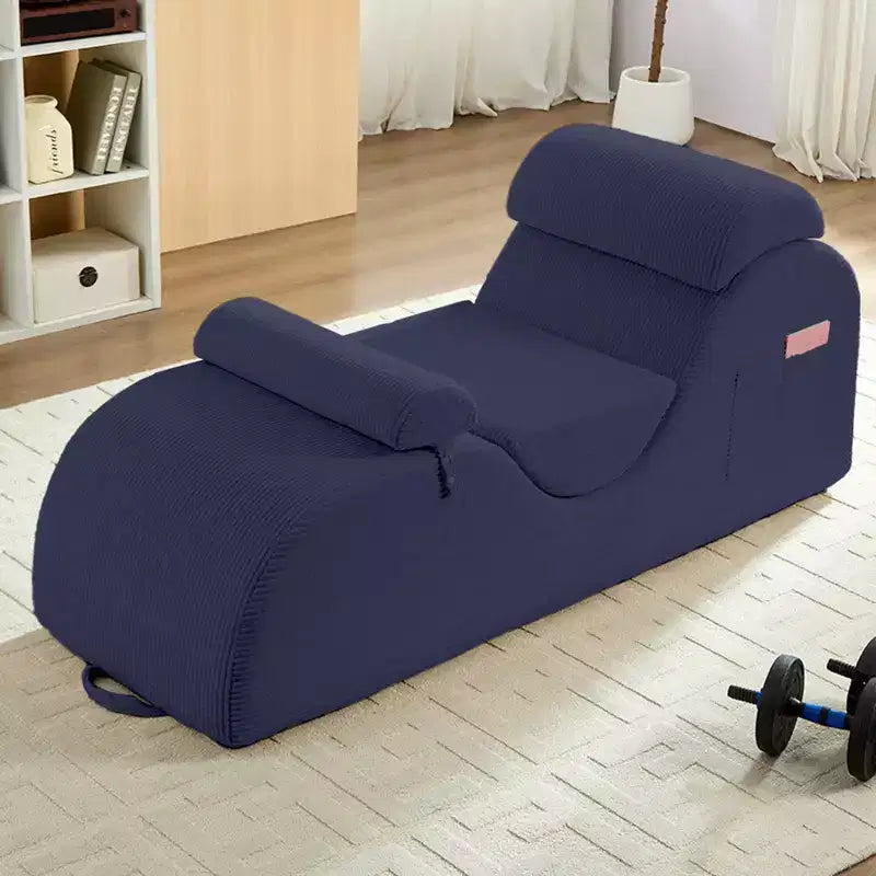 Mjkone Corduroy Yoga Chaise Lounge Chair,Curved Yoga Lounger Sofa with Movable Headrest/Waist Cushion/Footrest,Non-Slip Bottom