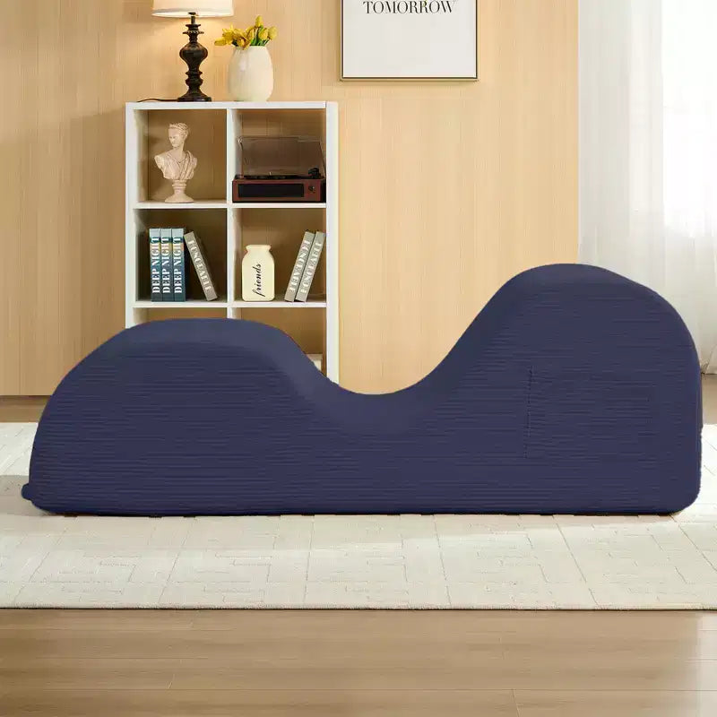 Mjkone Corduroy Yoga Chaise Lounge Chair,Curved Yoga Lounger Sofa with Movable Headrest/Waist Cushion/Footrest,Non-Slip Bottom