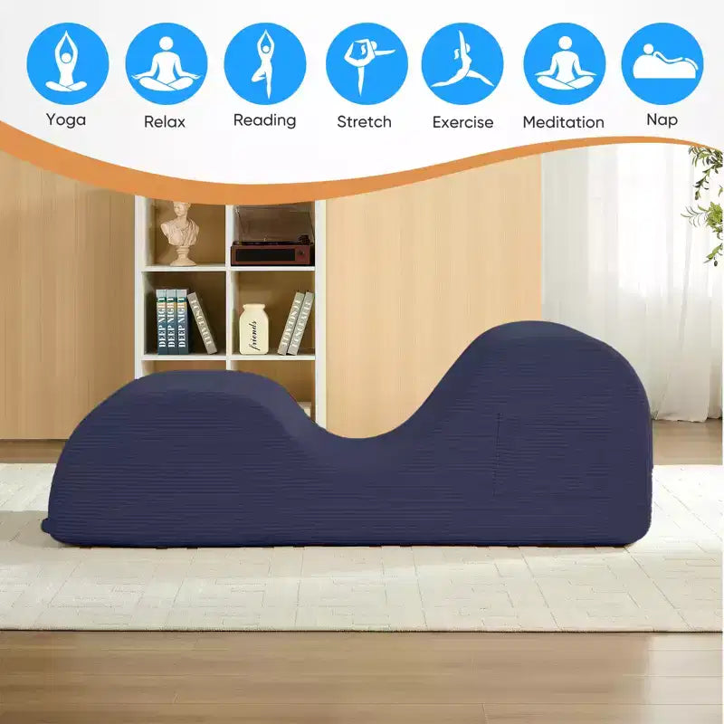 Mjkone Corduroy Yoga Chaise Lounge Chair,Curved Yoga Lounger Sofa with Movable Headrest/Waist Cushion/Footrest,Non-Slip Bottom