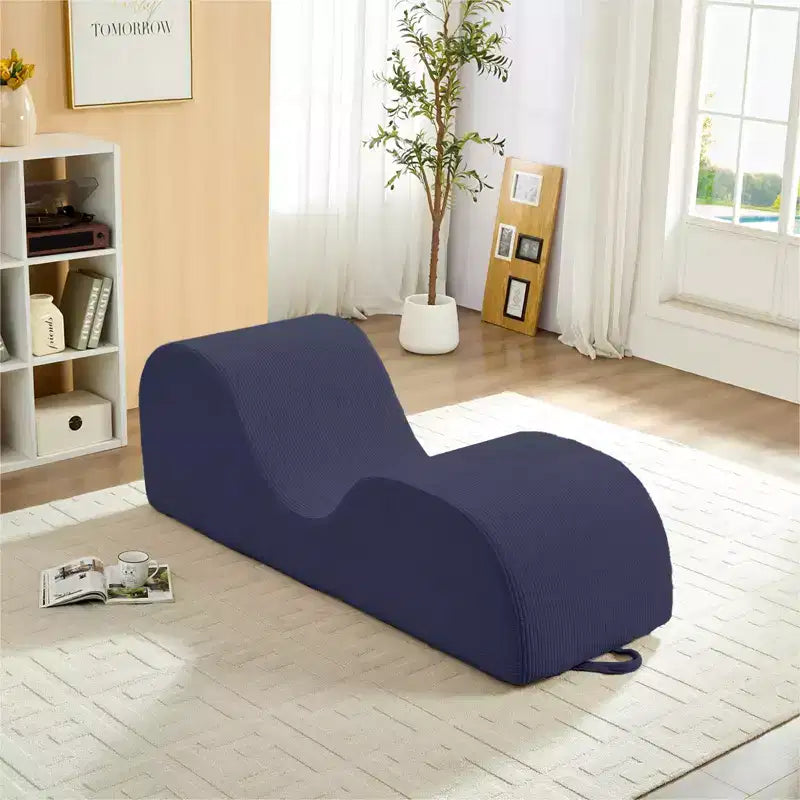 Mjkone Corduroy Yoga Chaise Lounge Chair,Curved Yoga Lounger Sofa with Movable Headrest/Waist Cushion/Footrest,Non-Slip Bottom
