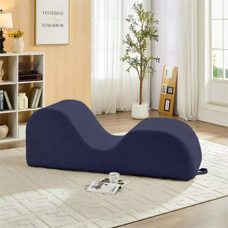 Mjkone Corduroy Yoga Chaise Lounge Chair,Curved Yoga Lounger Sofa with Movable Headrest/Waist Cushion/Footrest,Non-Slip Bottom