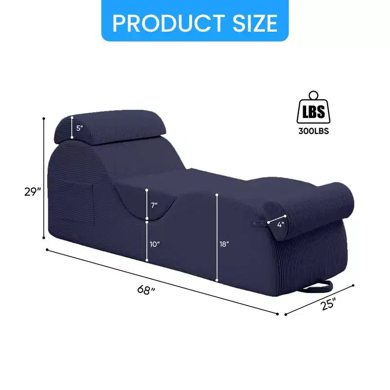 Mjkone Corduroy Yoga Chaise Lounge Chair,Curved Yoga Lounger Sofa with Movable Headrest/Waist Cushion/Footrest,Non-Slip Bottom