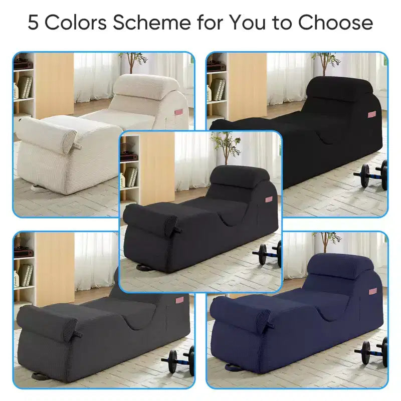 Mjkone Corduroy Yoga Chaise Lounge Chair,Curved Yoga Lounger Sofa with Movable Headrest/Waist Cushion/Footrest,Non-Slip Bottom