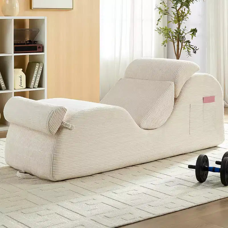 Mjkone Corduroy Yoga Chaise Lounge Chair,Curved Yoga Lounger Sofa with Movable Headrest/Waist Cushion/Footrest,Non-Slip Bottom