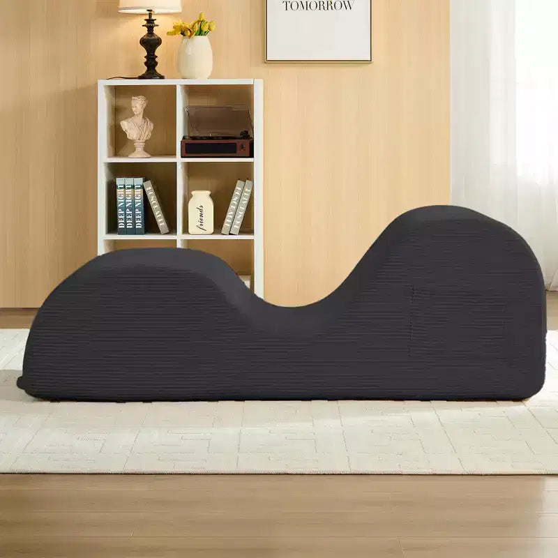 Mjkone Corduroy Yoga Chaise Lounge Chair,Curved Yoga Lounger Sofa with Movable Headrest/Waist Cushion/Footrest,Non-Slip Bottom