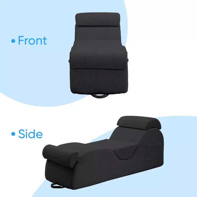 Mjkone Corduroy Yoga Chaise Lounge Chair,Curved Yoga Lounger Sofa with Movable Headrest/Waist Cushion/Footrest,Non-Slip Bottom