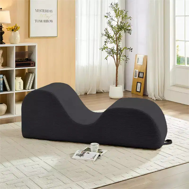 Mjkone Corduroy Yoga Chaise Lounge Chair,Curved Yoga Lounger Sofa with Movable Headrest/Waist Cushion/Footrest,Non-Slip Bottom