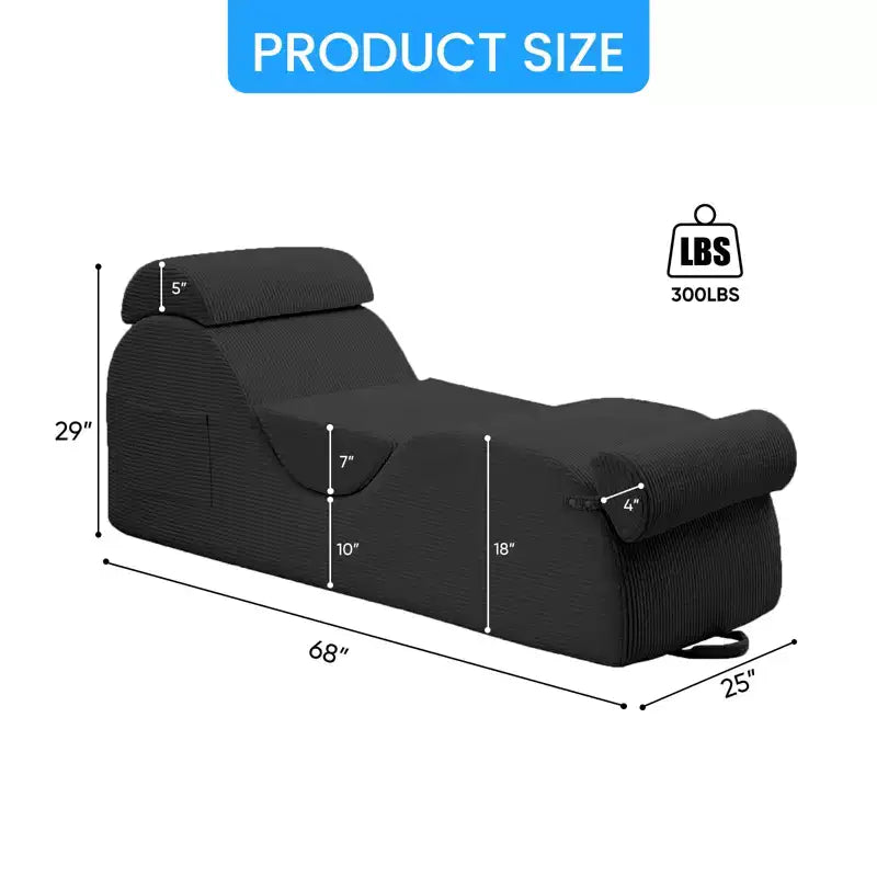 Mjkone Corduroy Yoga Chaise Lounge Chair,Curved Yoga Lounger Sofa with Movable Headrest/Waist Cushion/Footrest,Non-Slip Bottom