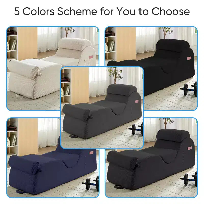 Mjkone Corduroy Yoga Chaise Lounge Chair,Curved Yoga Lounger Sofa with Movable Headrest/Waist Cushion/Footrest,Non-Slip Bottom
