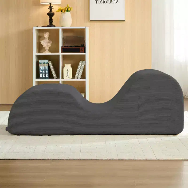 Mjkone Corduroy Yoga Chaise Lounge Chair,Curved Yoga Lounger Sofa with Movable Headrest/Waist Cushion/Footrest,Non-Slip Bottom