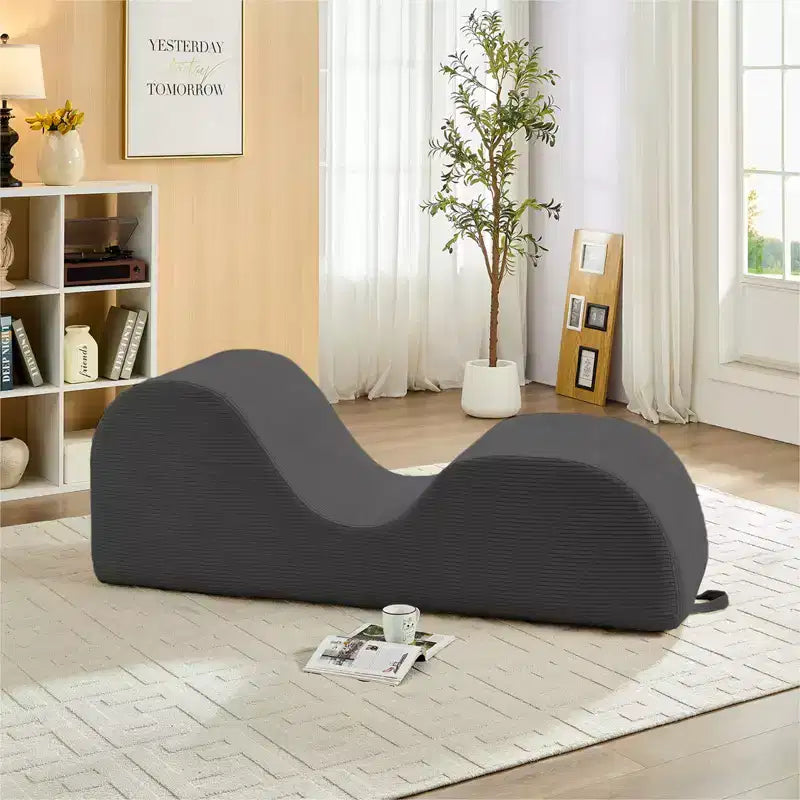 Mjkone Corduroy Yoga Chaise Lounge Chair,Curved Yoga Lounger Sofa with Movable Headrest/Waist Cushion/Footrest,Non-Slip Bottom