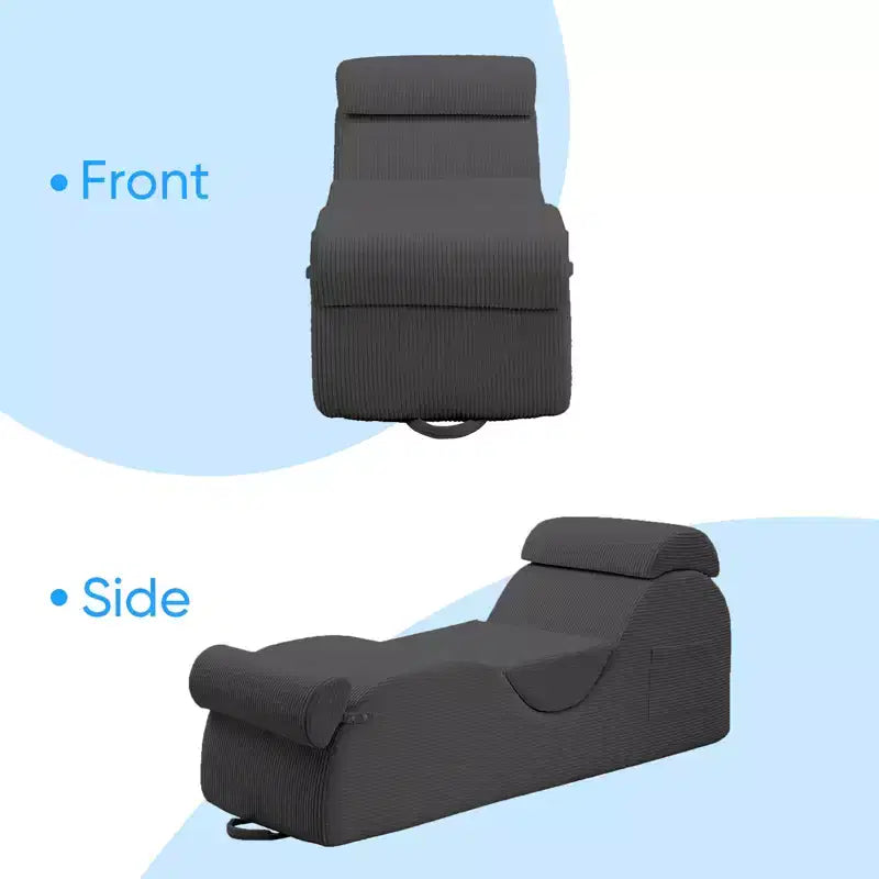 Mjkone Corduroy Yoga Chaise Lounge Chair,Curved Yoga Lounger Sofa with Movable Headrest/Waist Cushion/Footrest,Non-Slip Bottom