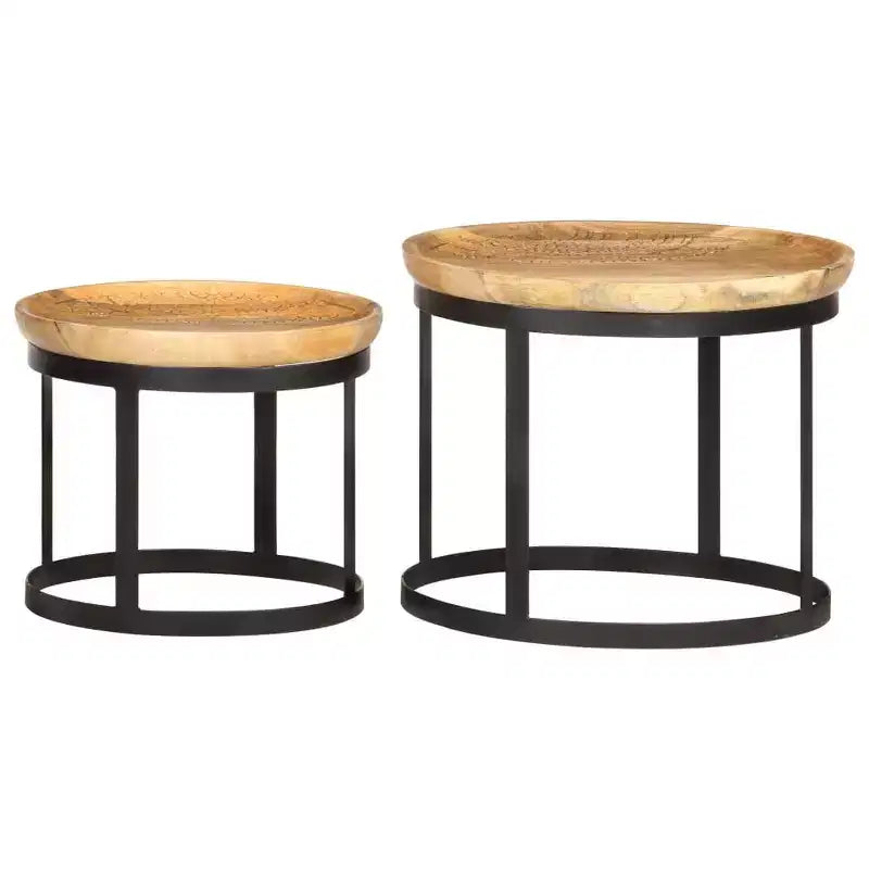 vidaXL Side Table Brown and black Solid mango wood and powder-coated steel