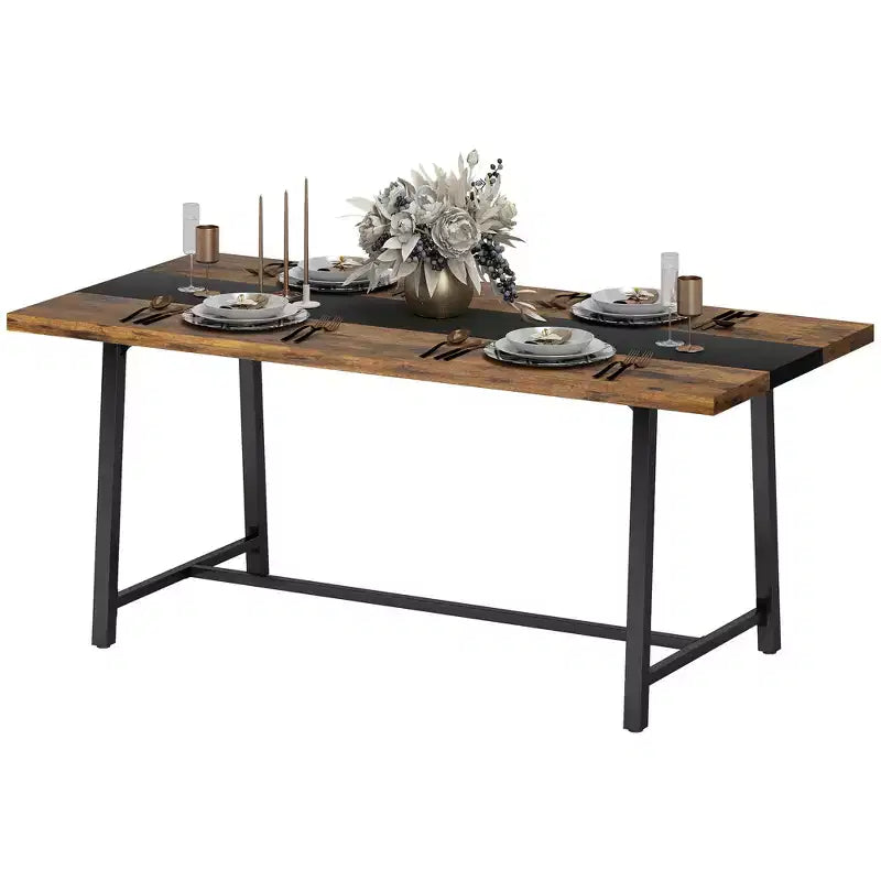 HOMCOM Industrial Dining Table for 8 People, 70.9 Long Rectangular Kitchen Table with Large Tabletop and Steel Legs for Dining Room