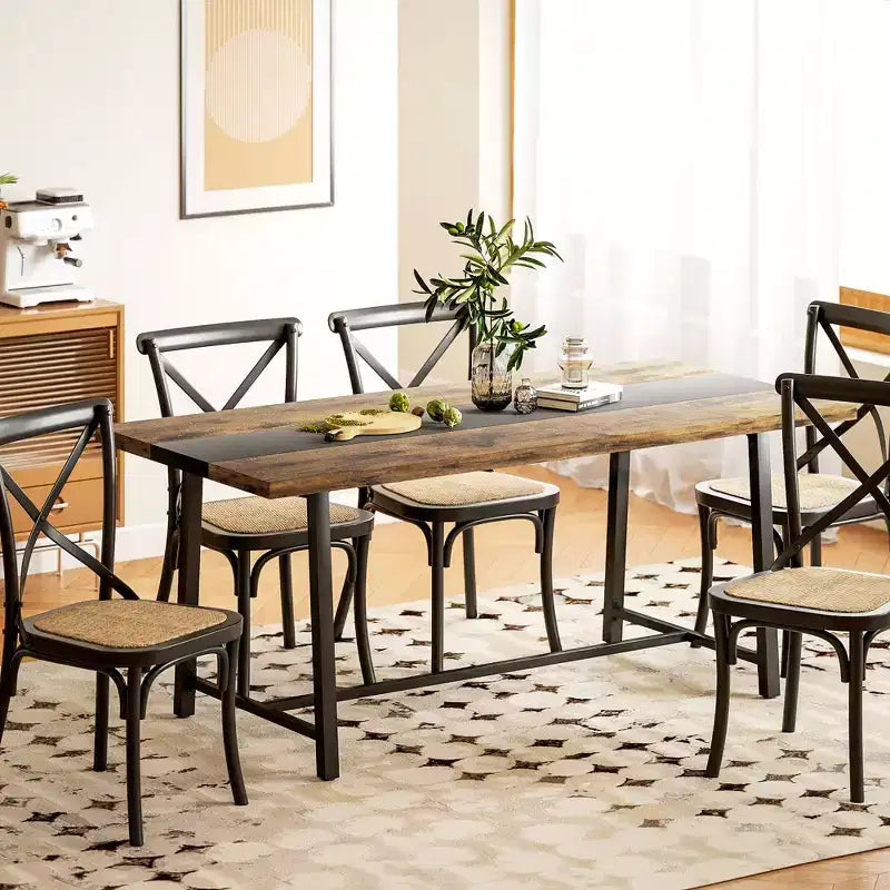 HOMCOM Industrial Dining Table for 8 People, 70.9 Long Rectangular Kitchen Table with Large Tabletop and Steel Legs for Dining Room