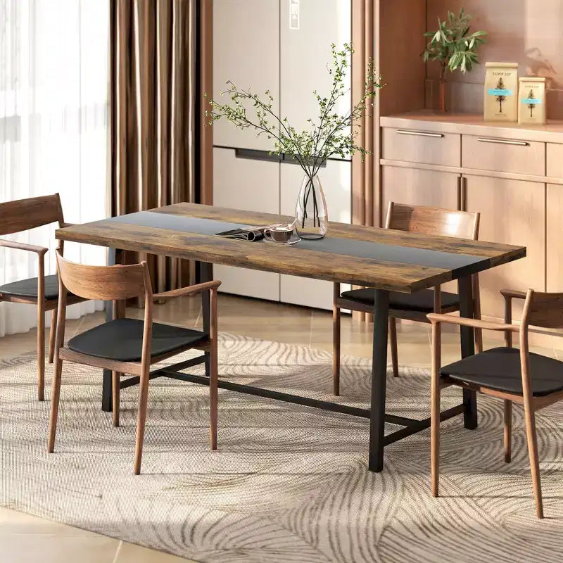 HOMCOM Industrial Dining Table for 8 People, 70.9 Long Rectangular Kitchen Table with Large Tabletop and Steel Legs for Dining Room