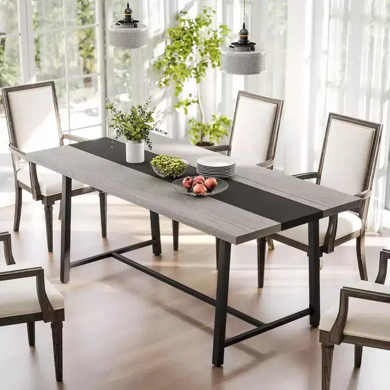 HOMCOM Industrial Dining Table for 8 People, 70.9 Long Rectangular Kitchen Table with Large Tabletop and Steel Legs for Dining Room