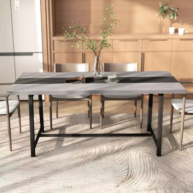 HOMCOM Industrial Dining Table for 8 People, 70.9 Long Rectangular Kitchen Table with Large Tabletop and Steel Legs for Dining Room